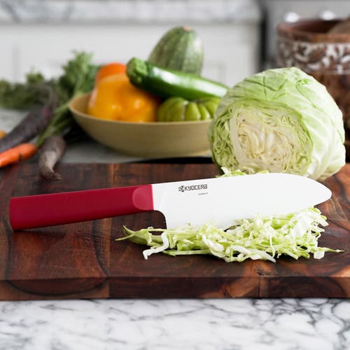 Kyocera Innovationwhite 5.5-inch Ceramic Santoku Knife, White Blade In Red