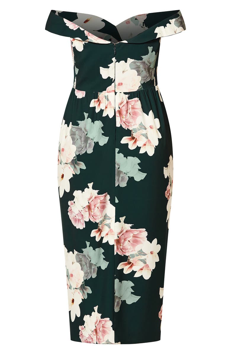 City Chic Emerald Floral Off the Shoulder Maxi Dress, Alternate, color,