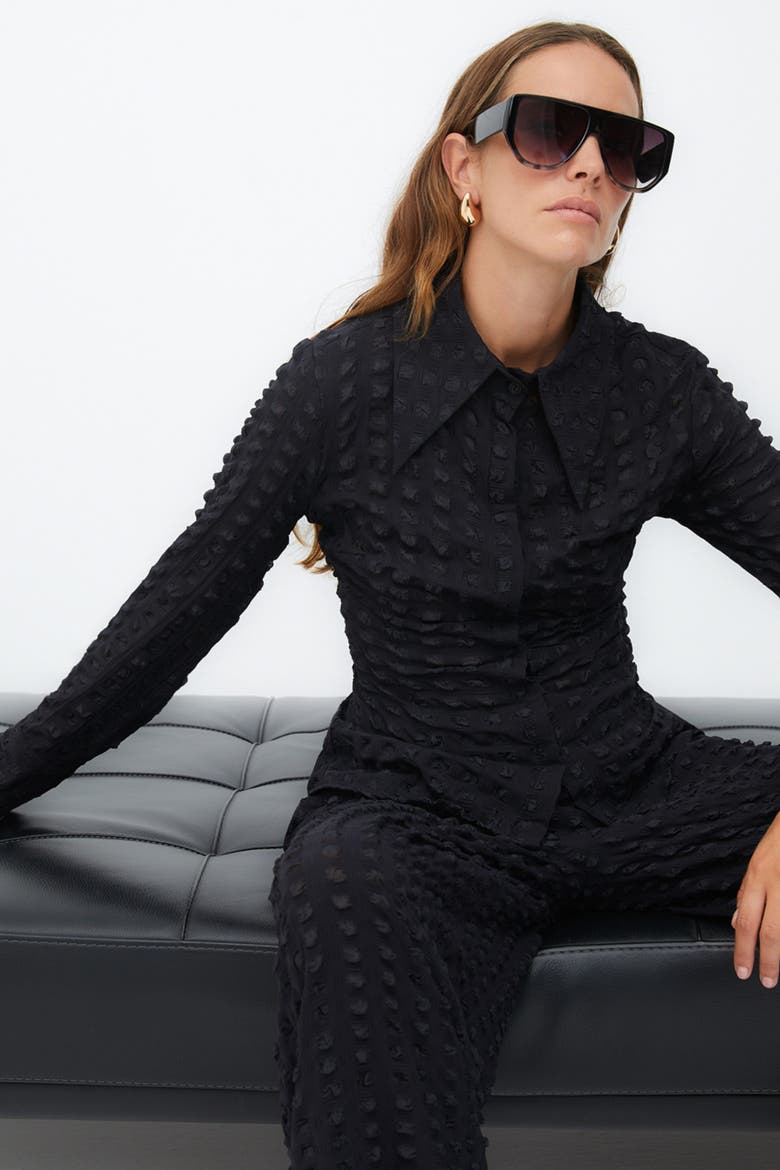 Textured Pointed Collar Shirt, Alternate, color, Black