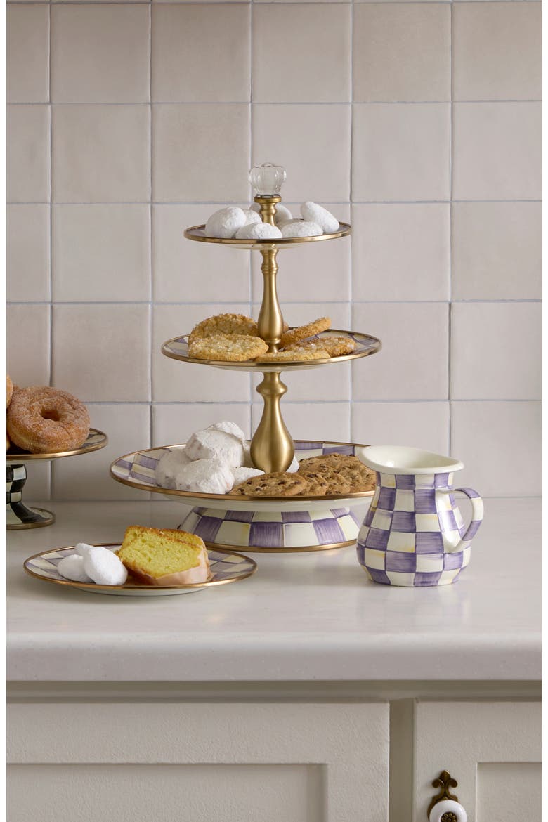 Violet Check Three Tier Sweet Stand, Alternate, color, VIOLET