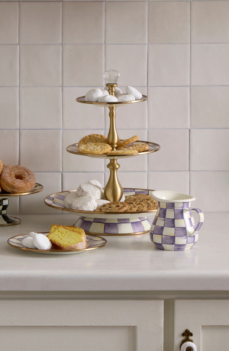MACKENZIE CHILDS Violet Check Three Tier Sweet Stand, Alternate, color, Violet