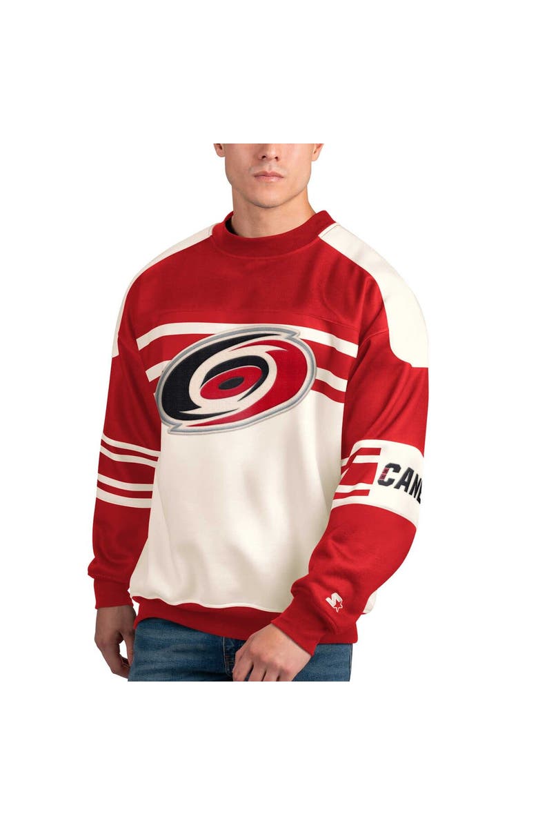 STARTER Men's Starter White Carolina Hurricanes Defense Fleece Crewneck Pullover Sweatshirt, Main, color, White