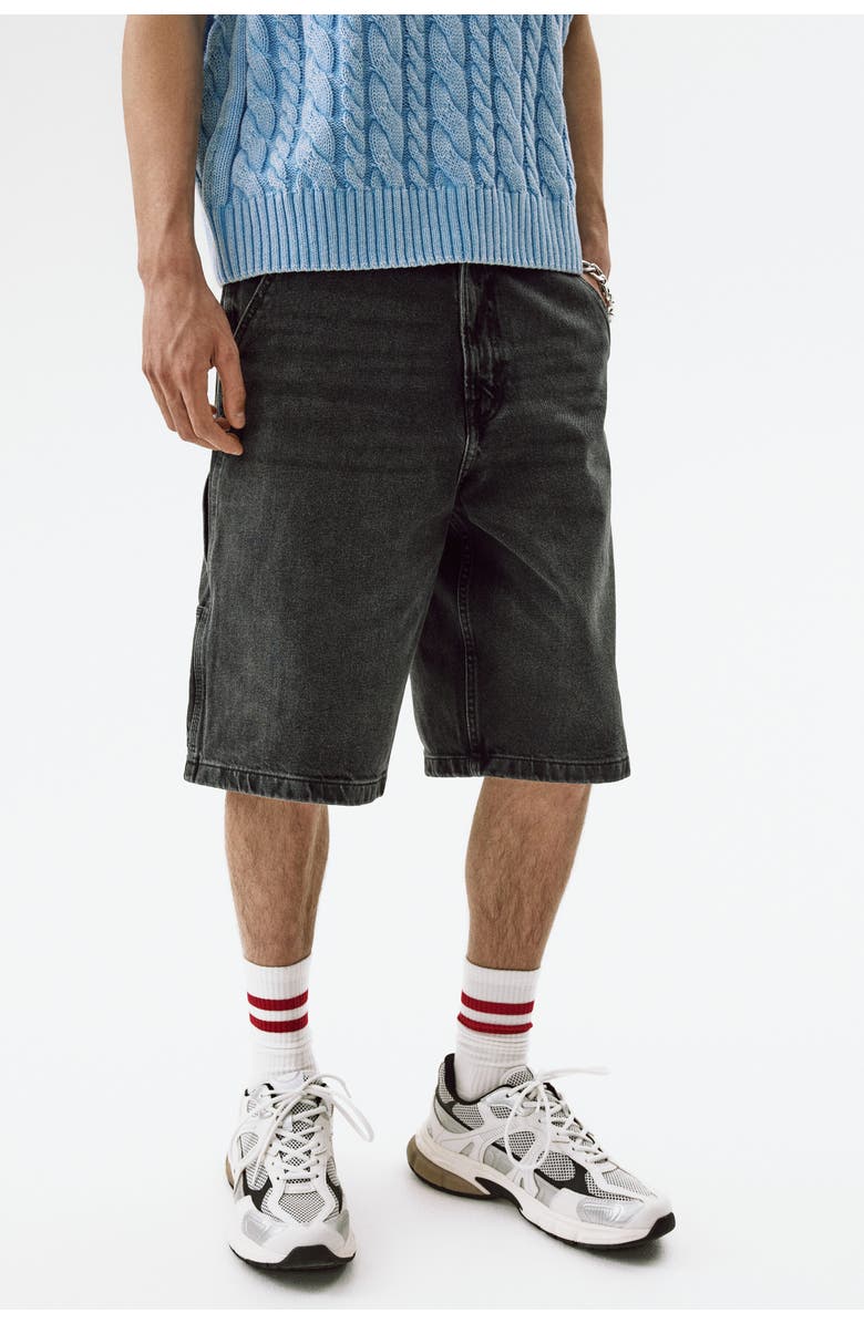 H&M Oversized Fit Carpenter Shorts, Alternate, color, Denim Black