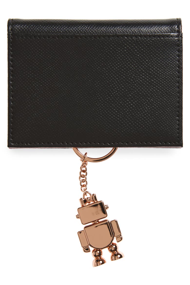 Leather Card Case with Robot Key Chain, Alternate, color, BLACK