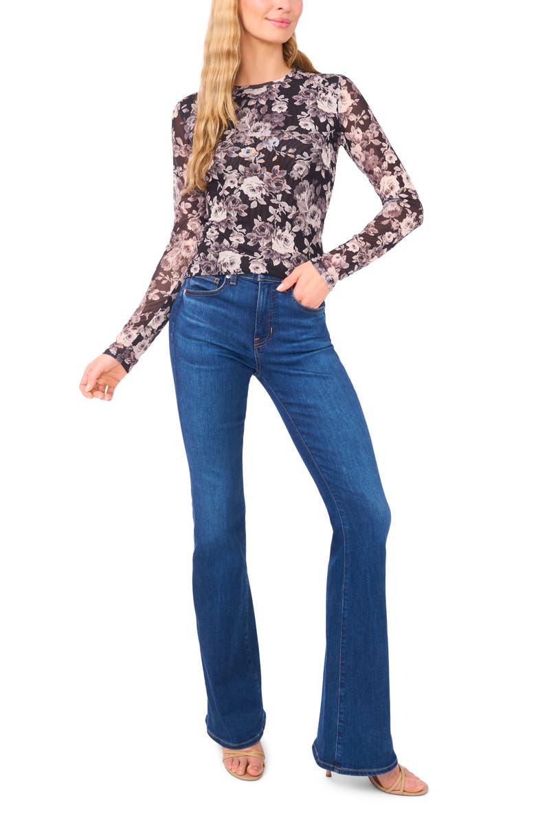 Ted Baker Addie Floral Mesh Top, Alternate, color, Rich Black