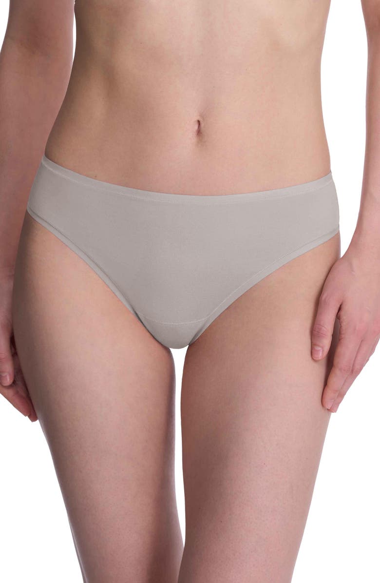 Natori Bliss Bare Stretch Cotton Thong, Main, color, Grey Sky