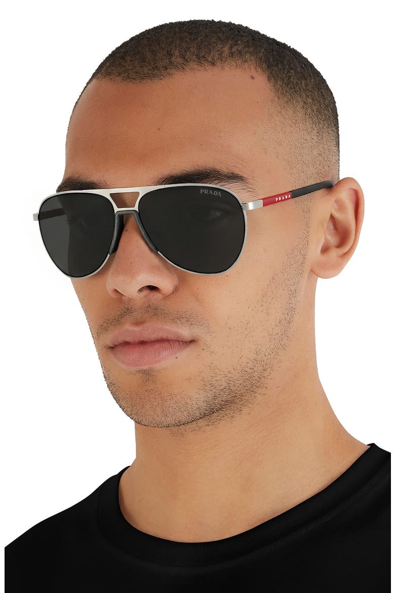 59mm Pilot Sunglasses, Alternate, color, SILVER / DARK GREY