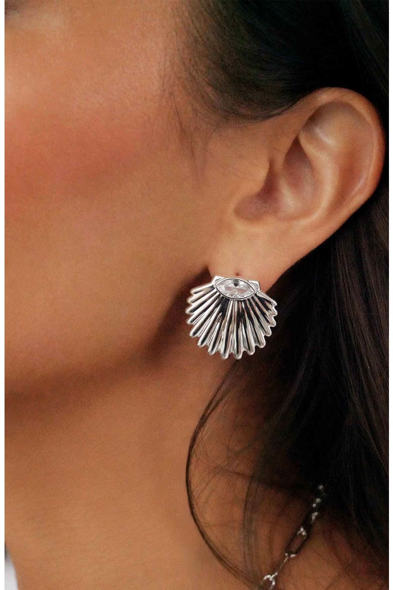 Santorini Shell Stud Earrings, Alternate, color, SILVER