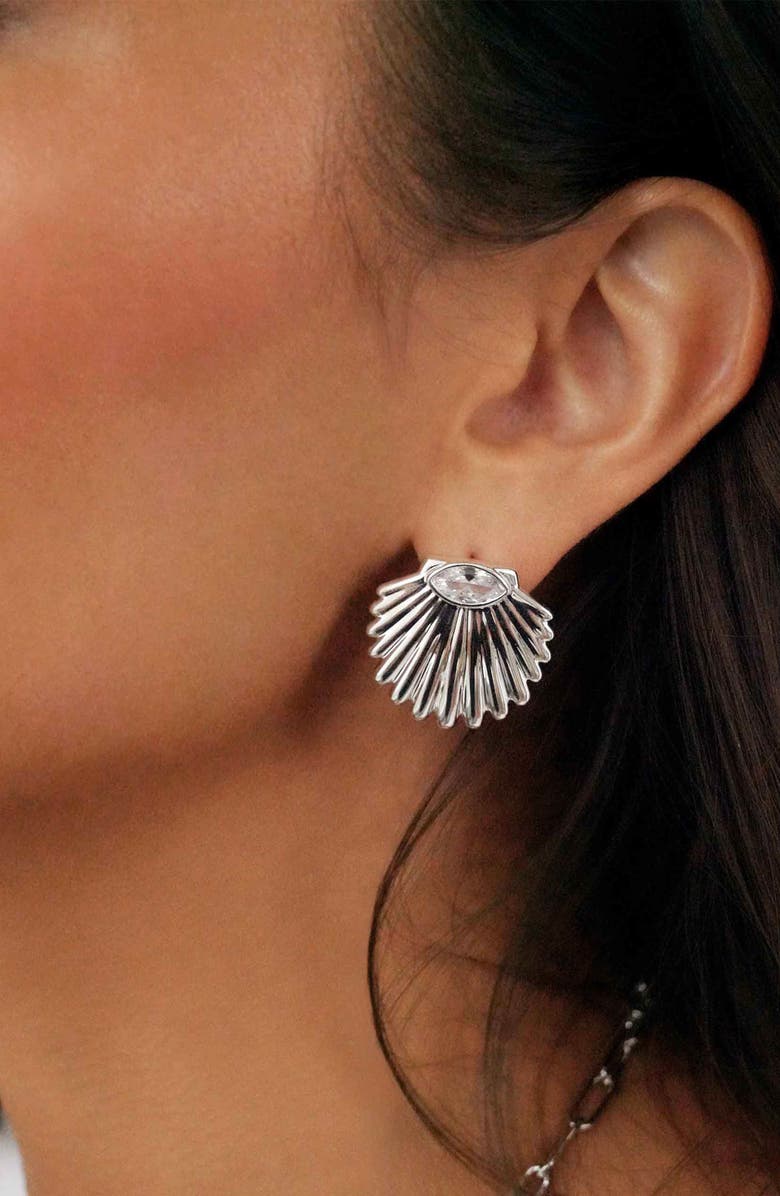 Ettika Santorini Shell Stud Earrings, Alternate, color, Silver