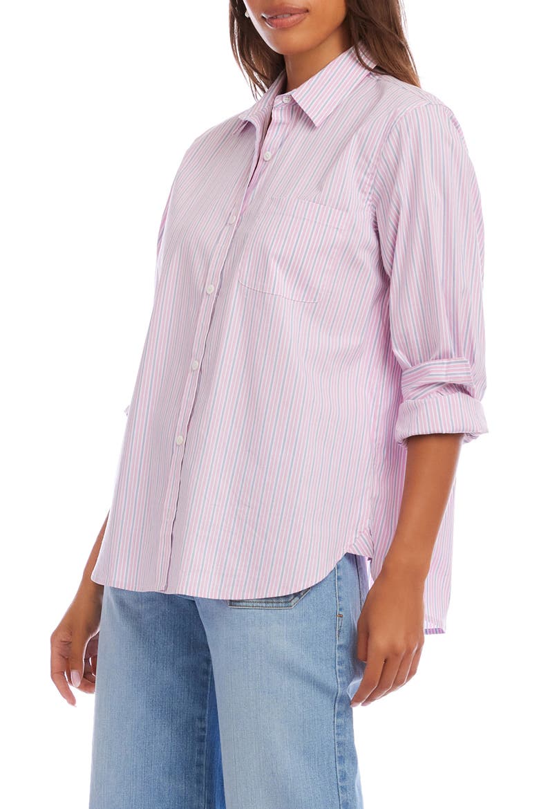 Stripe Cotton Blend Button-Up Shirt, Alternate, color, PINK
