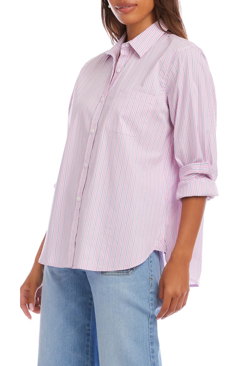 Karen Kane Stripe Cotton Blend Button-Up Shirt, Alternate, color, Pink