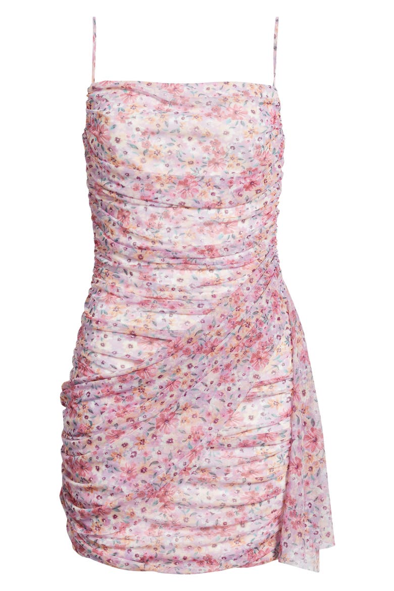 Floral Mesh Ruched Minidress, Alternate, color, PINK MULTI
