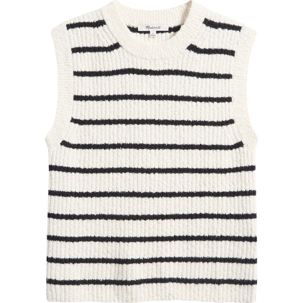 Madewell Bouclé-knit Sweater Tank In Cream Black Stripe
