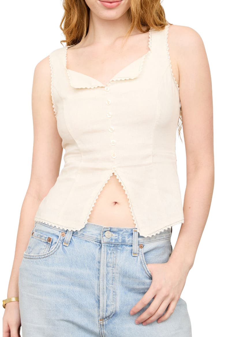 Lace Trim Button Down Tank, Main, color, NATURAL