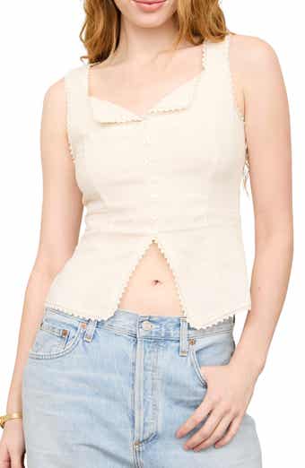 Lace Trim Button Down Tank