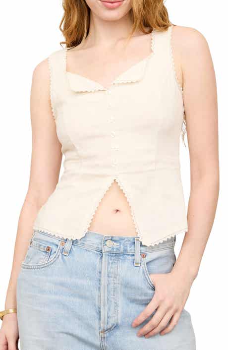 Blu Pepper Lace Trim Button Down Tank