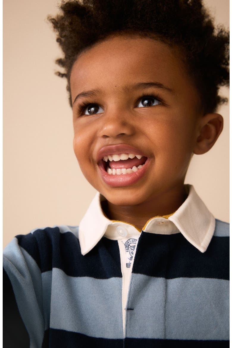 Kids' Stripe Long Sleeve Rugby Polo, Alternate, color, BLUE MULTI