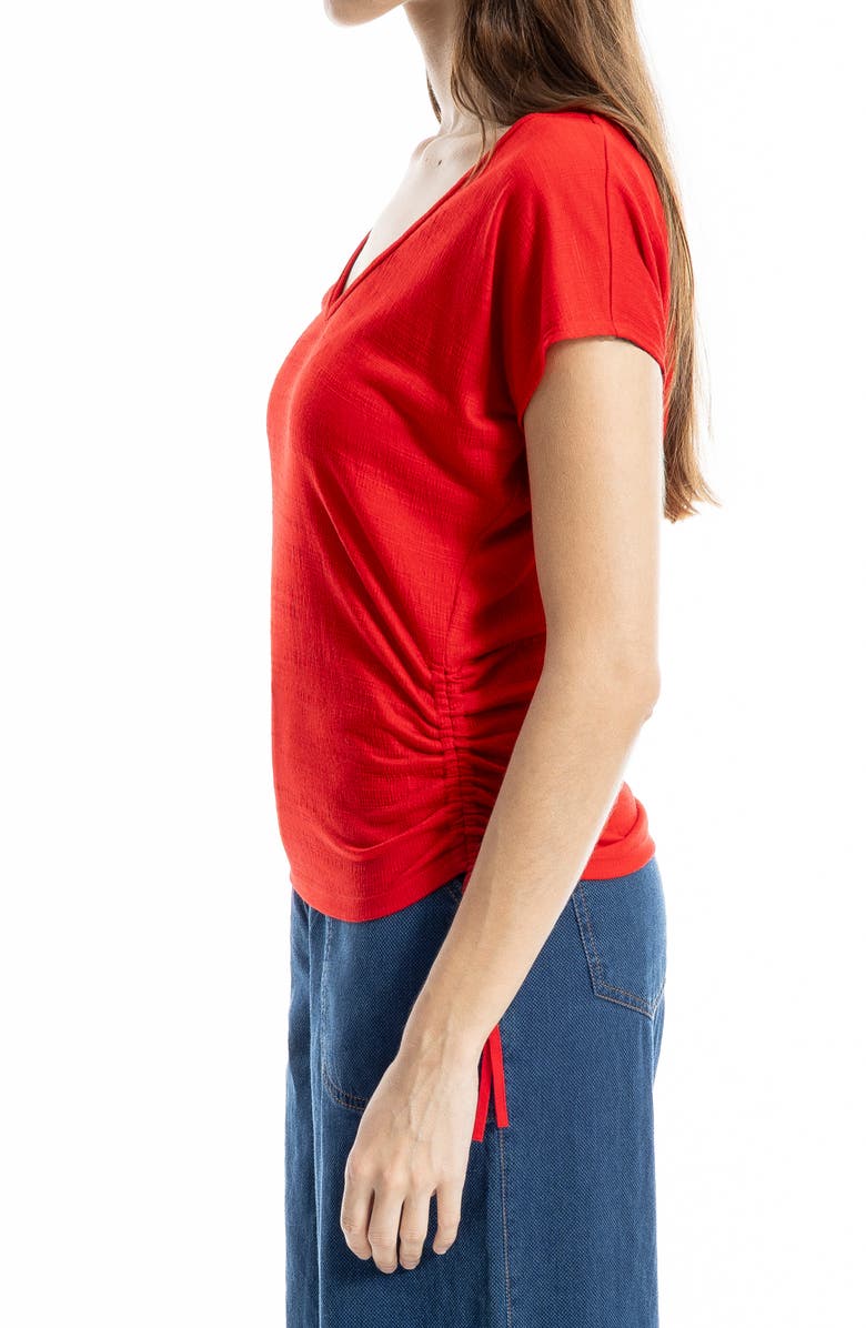 MAX STUDIO Cap Sleeve Ruched Crinkled Knit Top, Alternate, color, Cherry Red