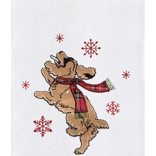 C & F Home C&f Home Festive Dog Jumping Christmas Holiday Machine Washable Embellished Flour Sack Kitchen Towel In White