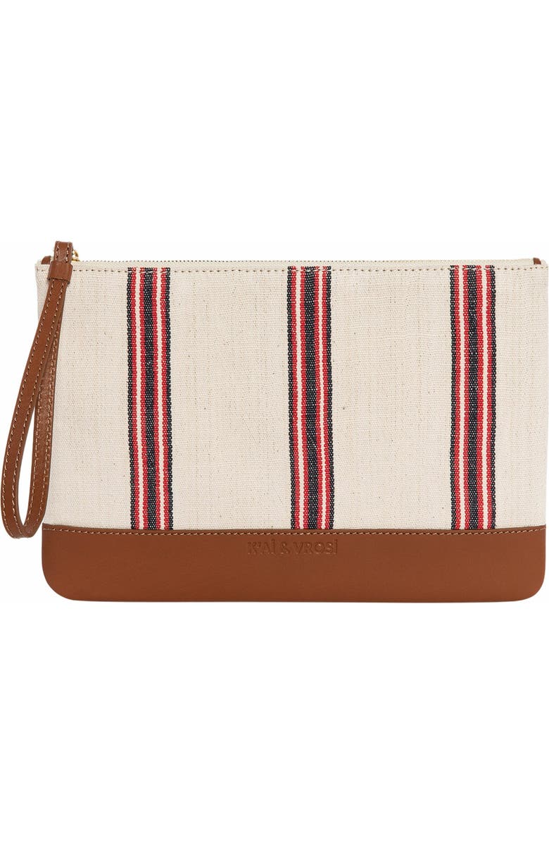 K'ai & Vrosi Apollon Calfskin & Handloomed Fabric Clutch, Main, color, Brown