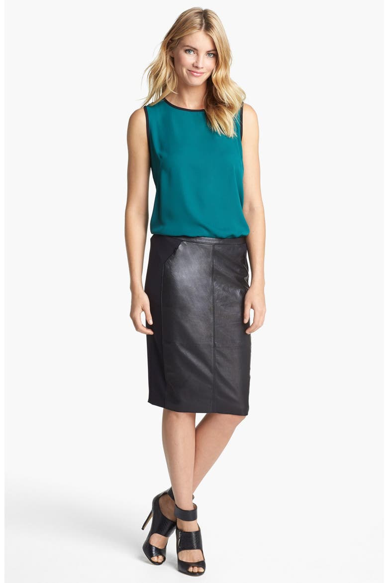 Leather & Ponte Pencil Skirt, Alternate, color, BLACK