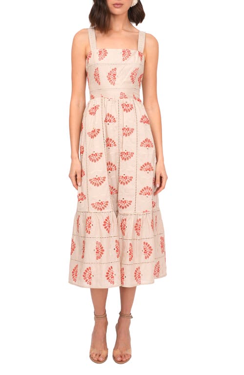 Adelyn Rae Merinda Eyelet Embroidered Dress In Sand/red