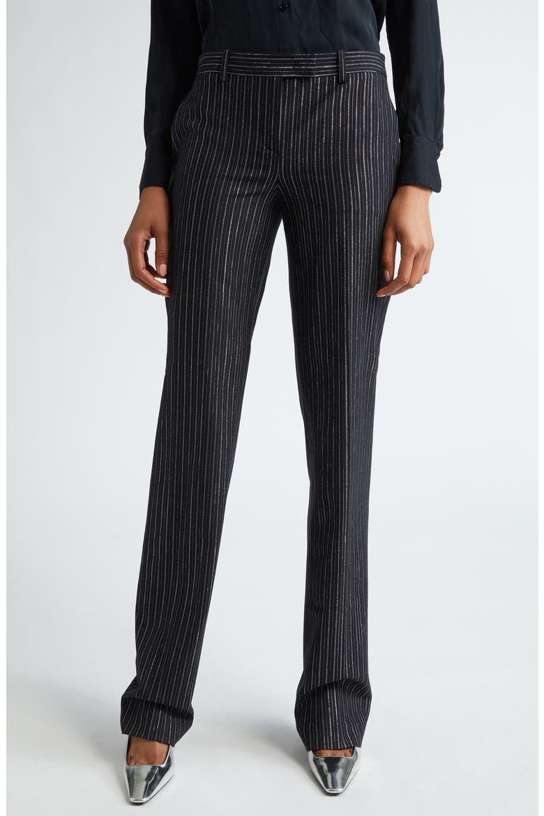 Carolyn Metallic Pinstripe Straight Leg Pants, Main, color, BLACK/ SILVER