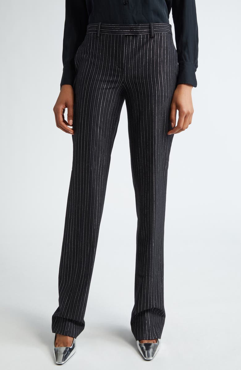 Michael Kors Collection Carolyn Metallic Pinstripe Straight Leg Pants, Main, color, 
