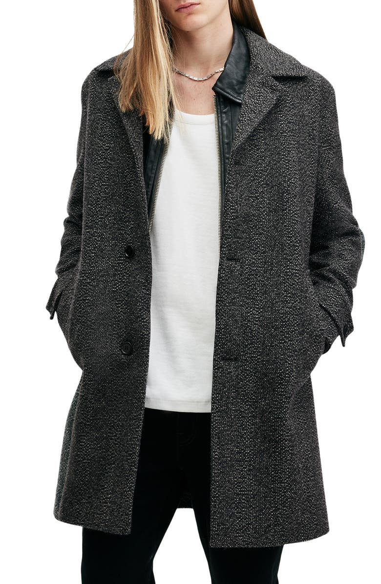 AllSaints Fincher Wool Blend Coat, Alternate, color, Brown