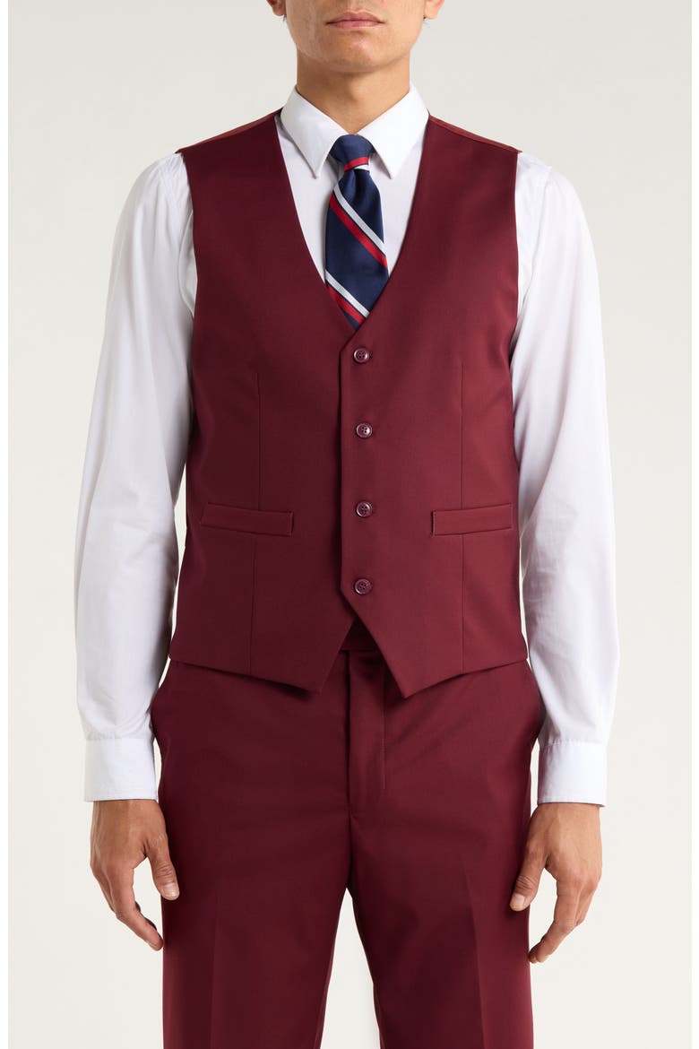 Burgundy Mélange 3-Piece Suit, Alternate, color, BURGUNDY