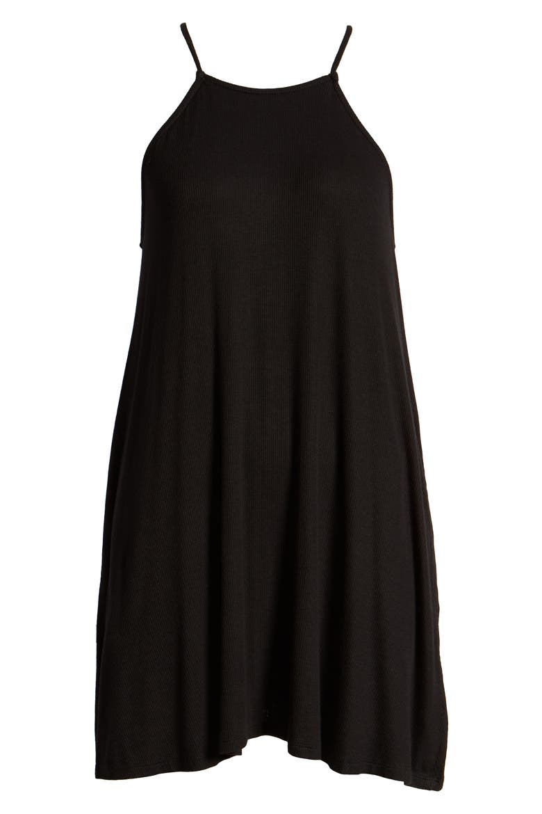 High Neck Ribbed Minidress, Alternate, color, BLACK