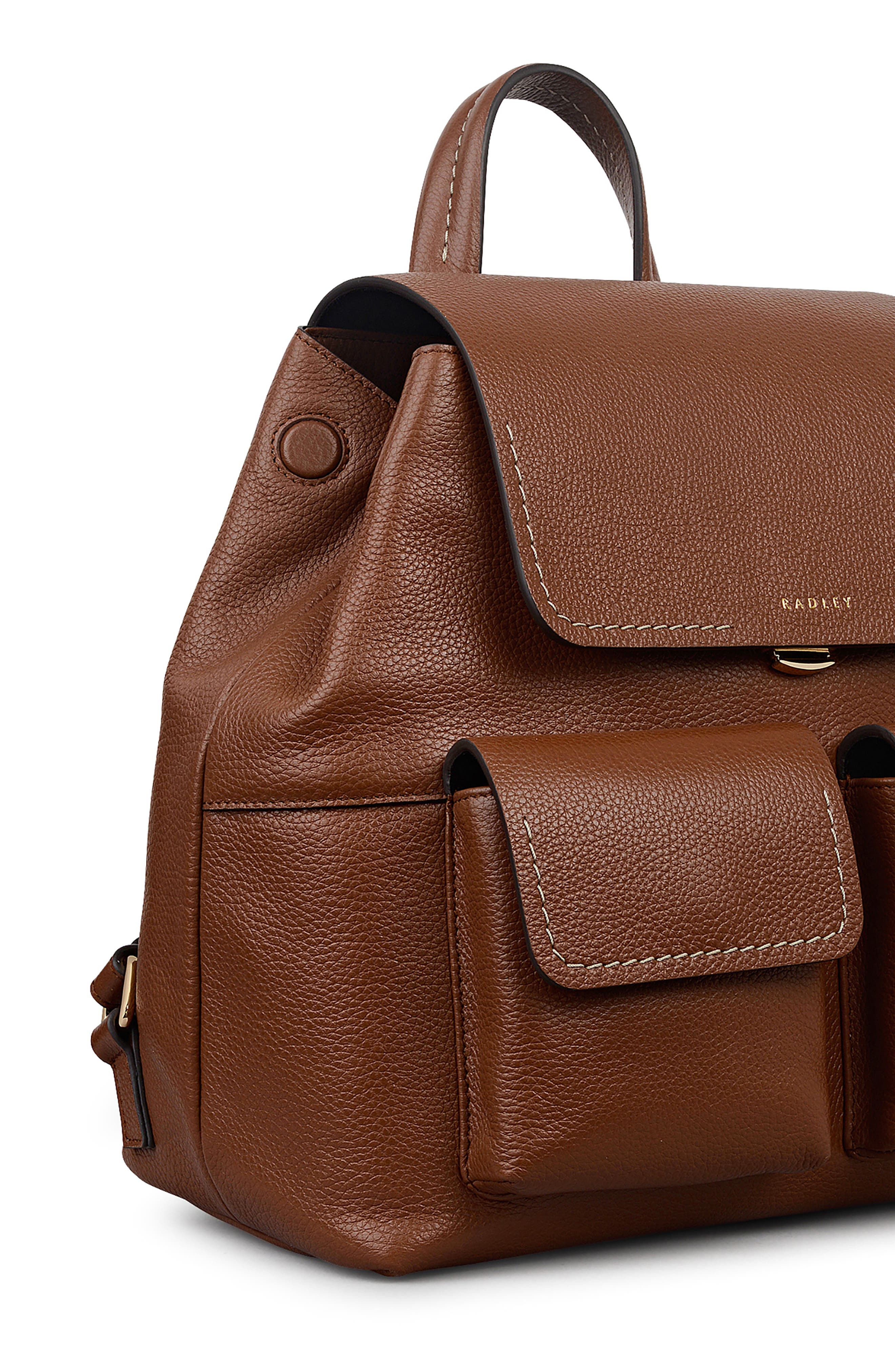 Burton Way Medium Flapover Leather Backpack, Alternate, color, COGNAC