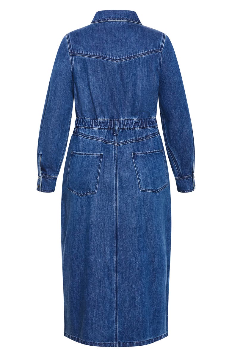 City Chic Elara Denim Midi Shirt Dress, Alternate, color, Dark Denim