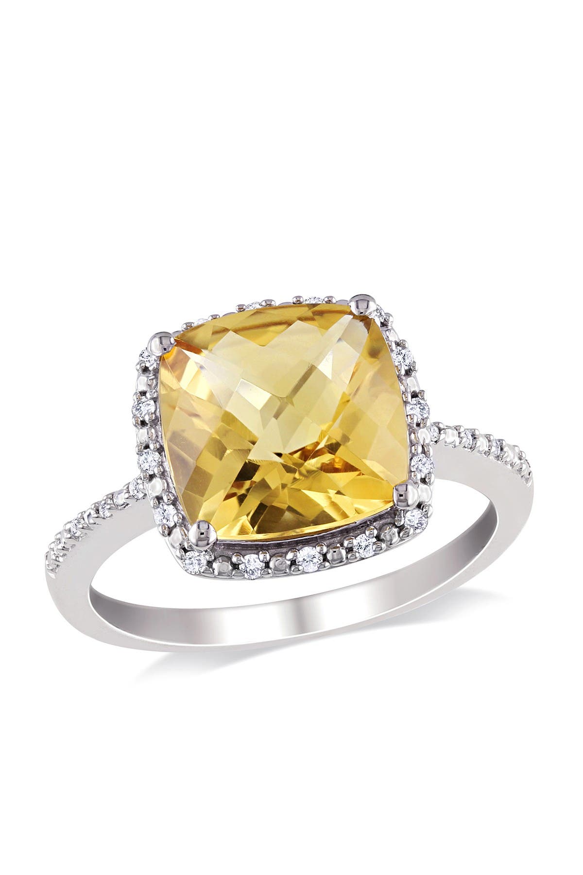 DELMAR Birthstone of the Month Sterling Silver Cushion Citrine & Diamond Halo Ring