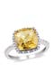 Birthstone of the Month Sterling Silver Cushion Citrine & Diamond Halo Ring