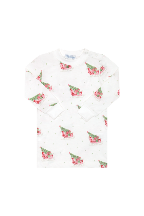 Nellapima Pima Cotton Christmas Merry Sleighs Pajama In Neutral