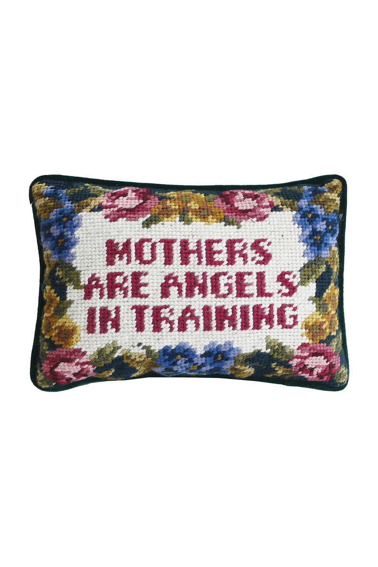 Mothers And Angels In Training Needlepoint Mini Accent Pillow, Main, color, Red
