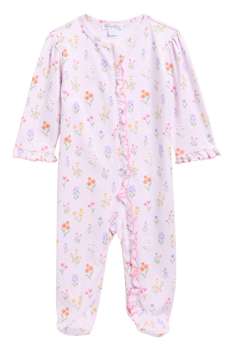 Floral Print Pima Cotton Footie, Main, color, MULTI PINK