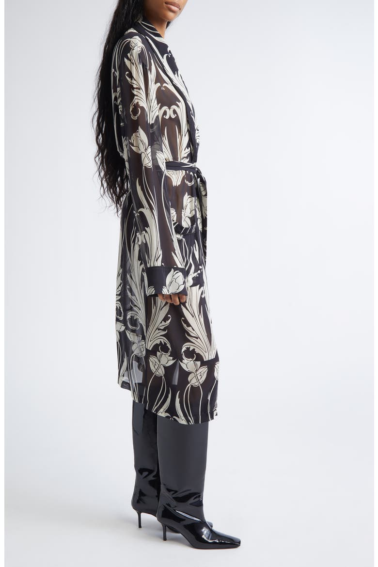 Print Silk Georgette Wrap Coat, Alternate, color, BLACK