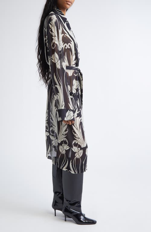 Monse Print Silk Georgette Wrap Coat In Black
