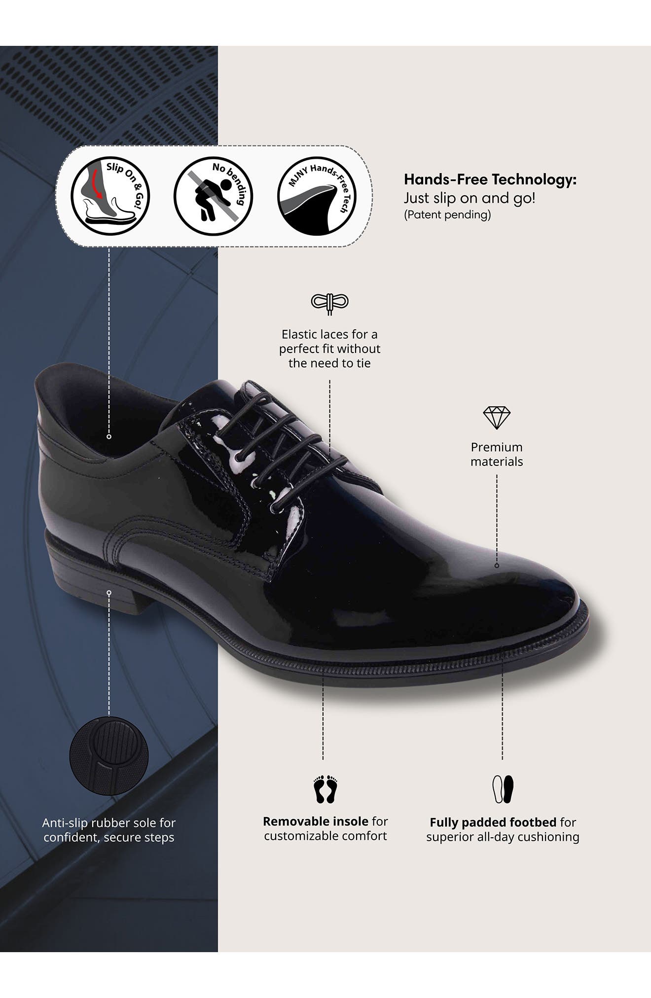 Marc Joseph New York State Street Plain Toe Casual Oxford, Alternate, color, Black Patent