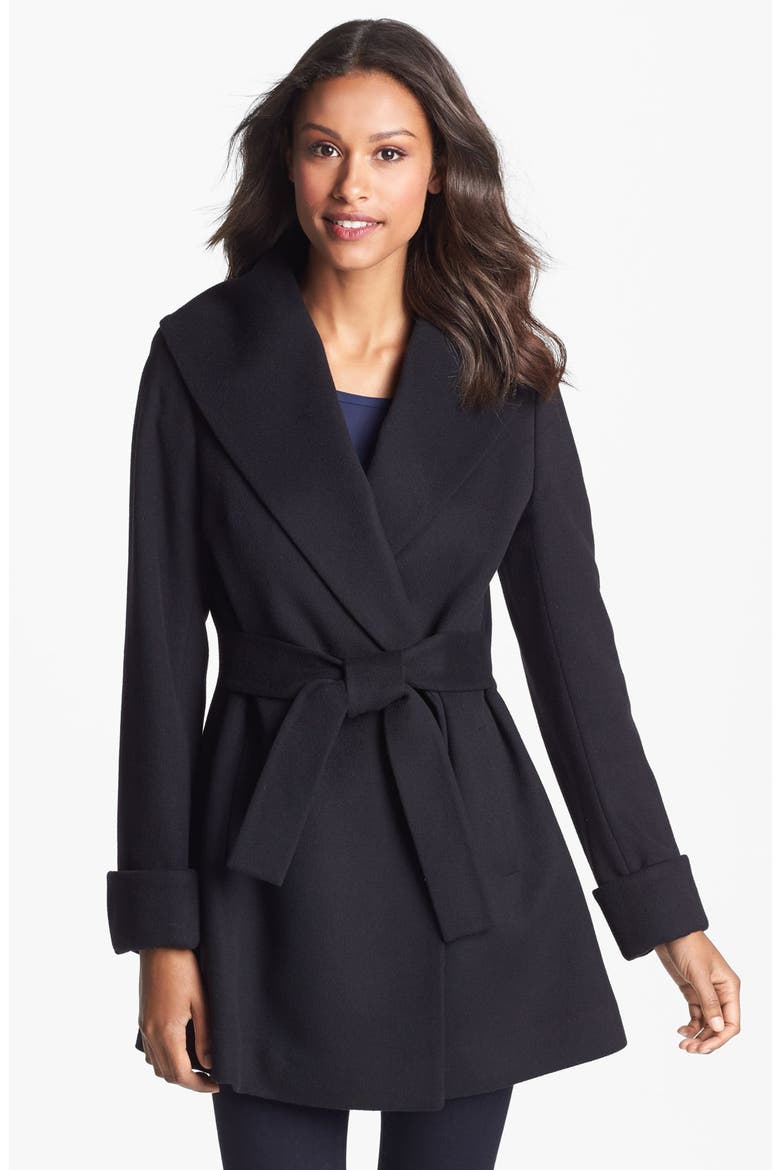 Belted Wrap Coat, Main, color, BLACK