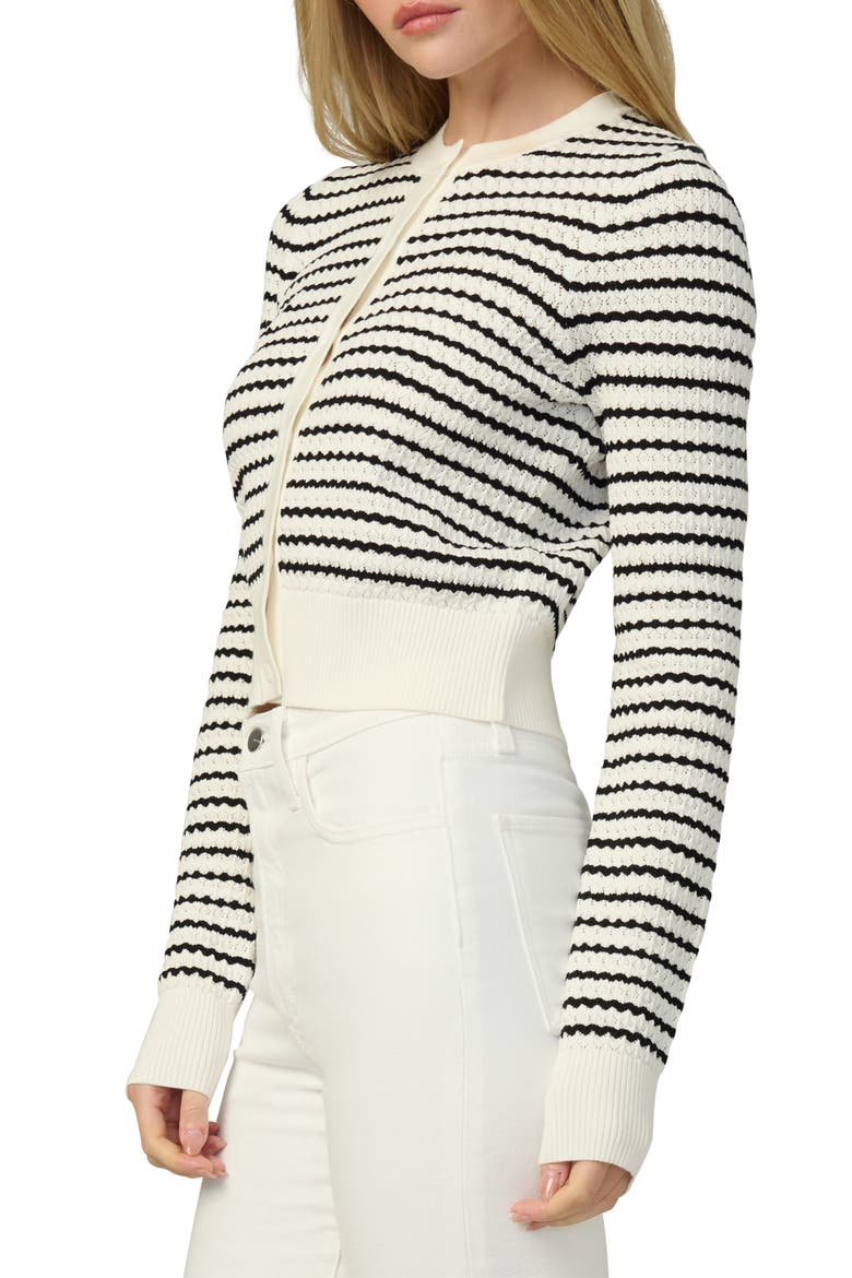 The Pointelle Dani Cardigan, Alternate, color, MILK/ BLACK STRIPE