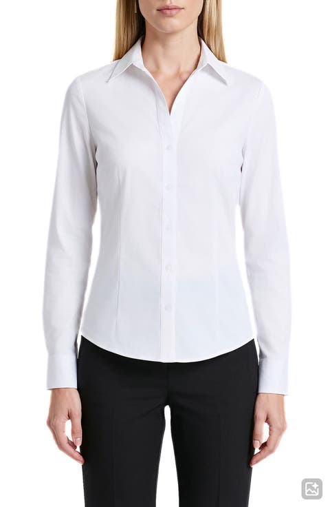 Cotton Blend Poplin Button-Up Shirt