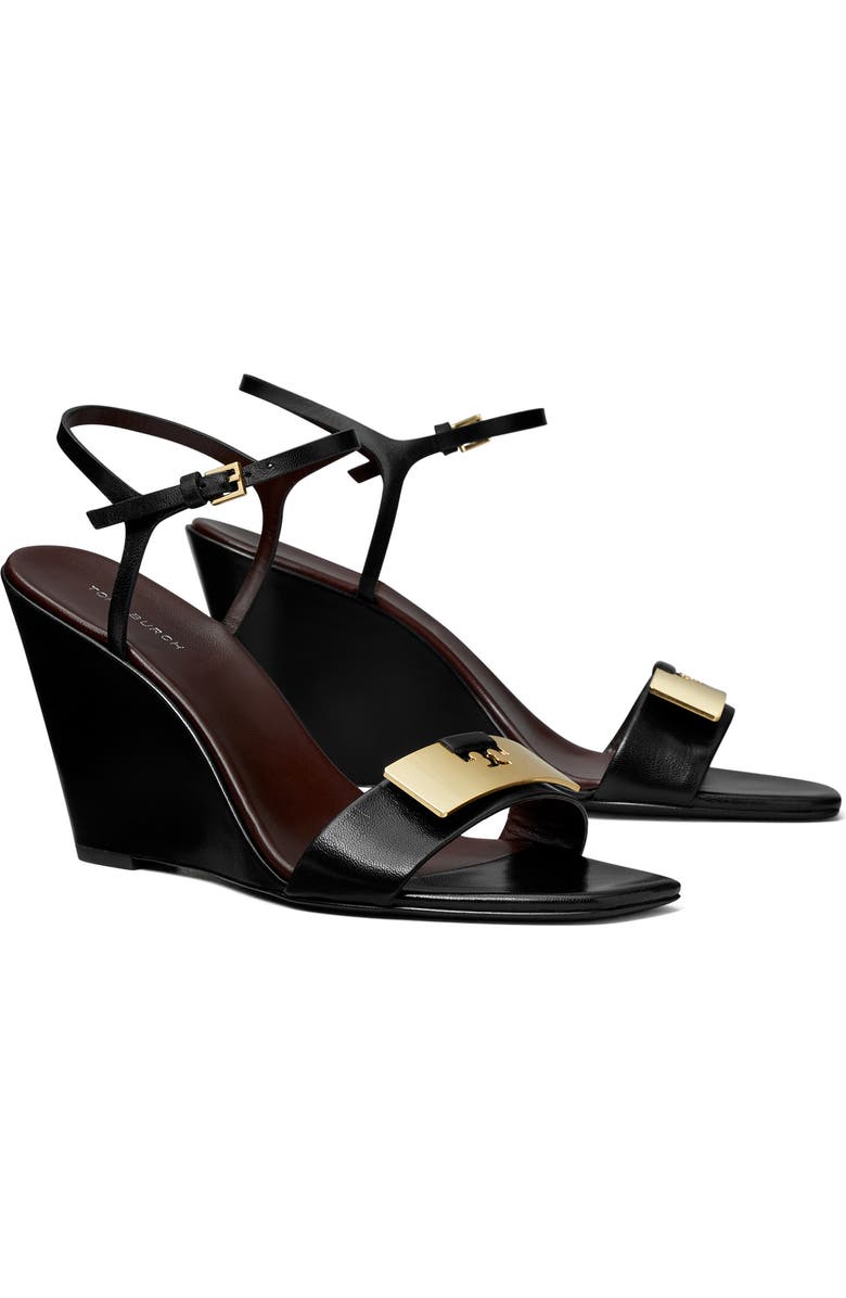 Tory Burch Gigi Ankle Strap Wedge Sandal, Main, color, Perfect Black / Gold