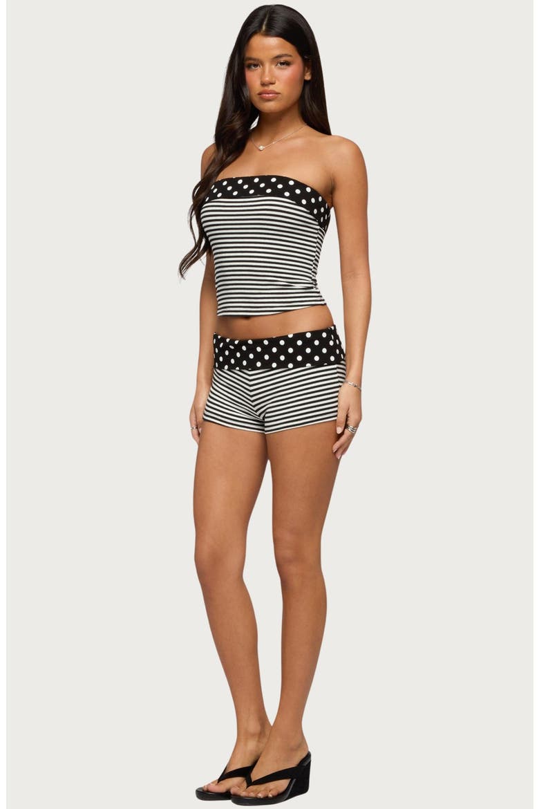 Presley Stripe & Polka Dot Foldover Tube Top, Alternate, color, BLACK-AND-WHITE