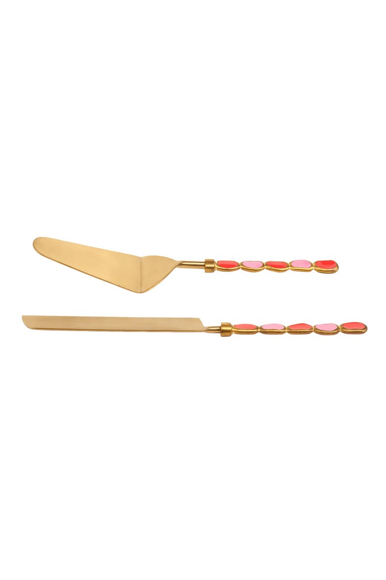 Rampur Steel Cake Serving Set Maximalist Set of 2, Alternate, color, Gold