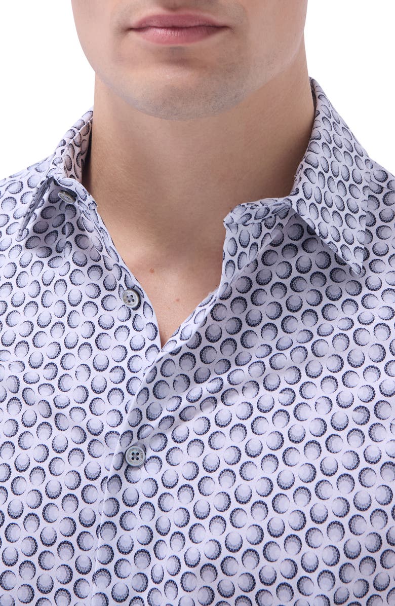 Bugatchi Miles OoohCotton<sup>®</sup> Geometric Print Short Sleeve Button-Up Shirt, Alternate, color, Zinc
