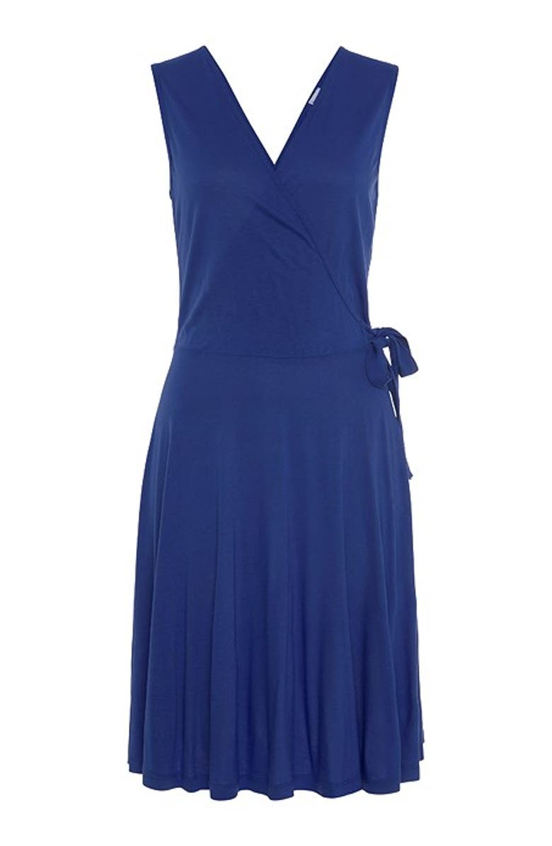 LASCANA Women's Sleeveless Wrap Look Dress, Alternate, color, Blue