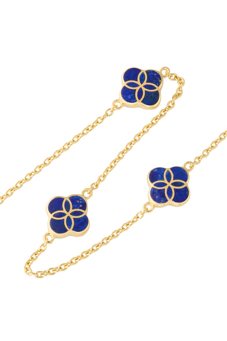 Sterling With 18K Gold Overlay And Gemstones Triple Petal Station Necklace, Alternate, color, BLUE